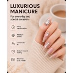 Nude‑Pink Gradient Long Stiletto Almond Press‑On Nails, Luxury Large Square Rhinestone Gorgeous Elegant False Nails